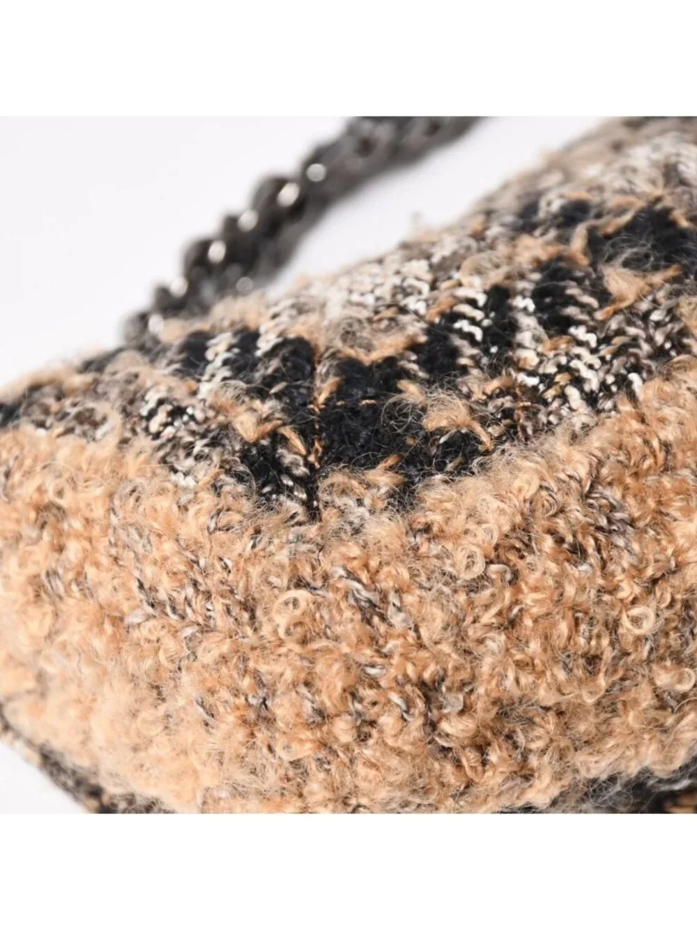 Chanel Mini Square Flap Shoulder Bag Tweed Leather Beige Silver